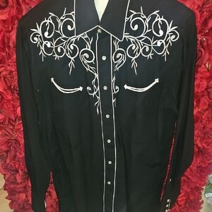 Western Express Black Western Embroidered Men's Shirt Size Medium LIKE NEW